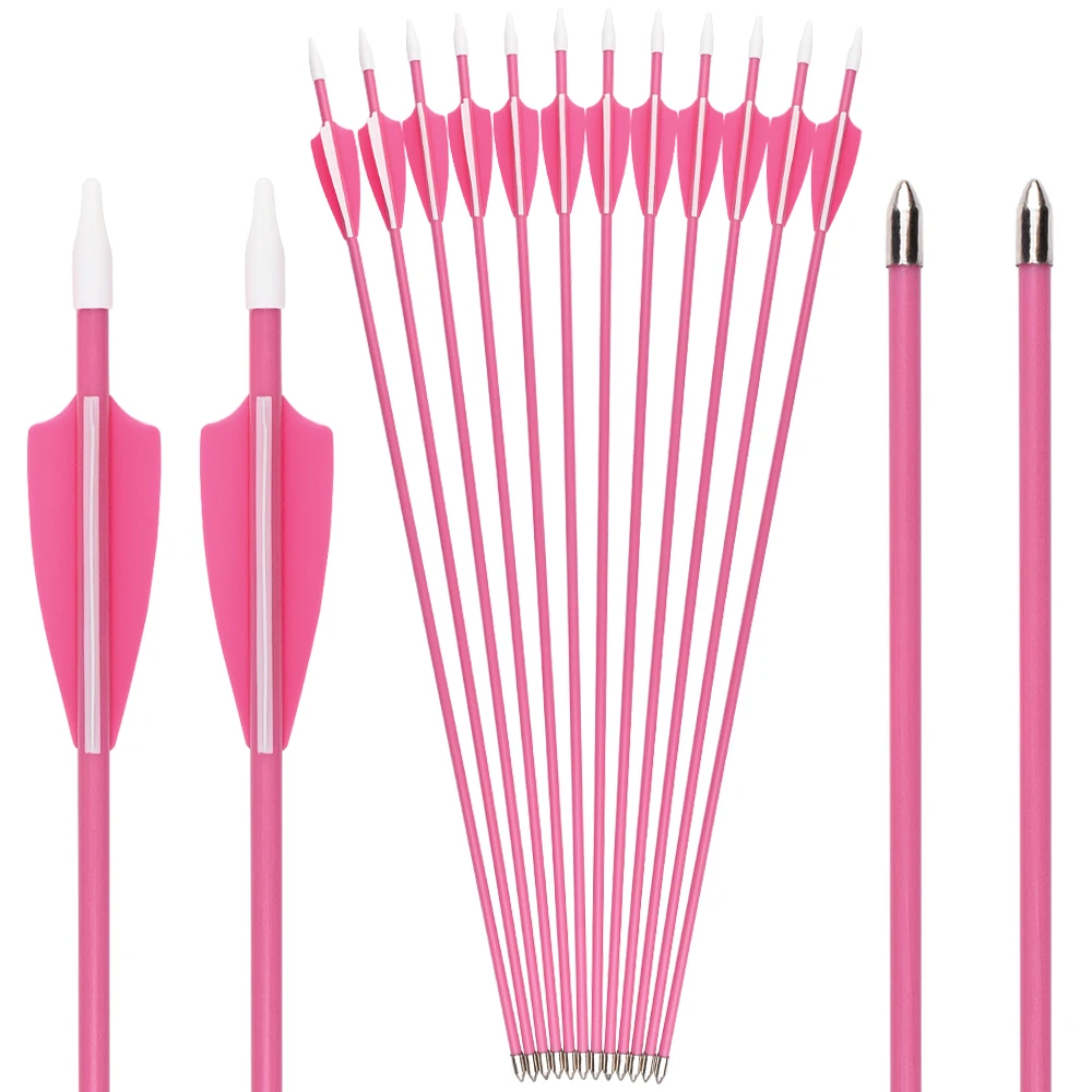 12 Pcs 26 inch Pink Women Recurve Bow Arrow Fiberglass Arrow ID 5mm OD