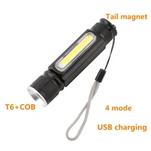Фотография Mini 4 Modes Portable T6+COB LED Flashlight with Magnet USB Charging Zoomable Handy LED Flash Light Torch Pocket Camping Light