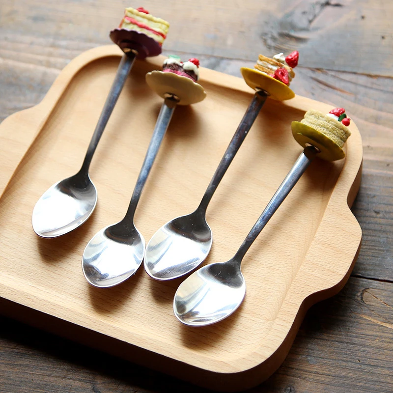 1PC Cake Handle Spoons Stainless Steel Tea Coffee Ice Cream Spoon