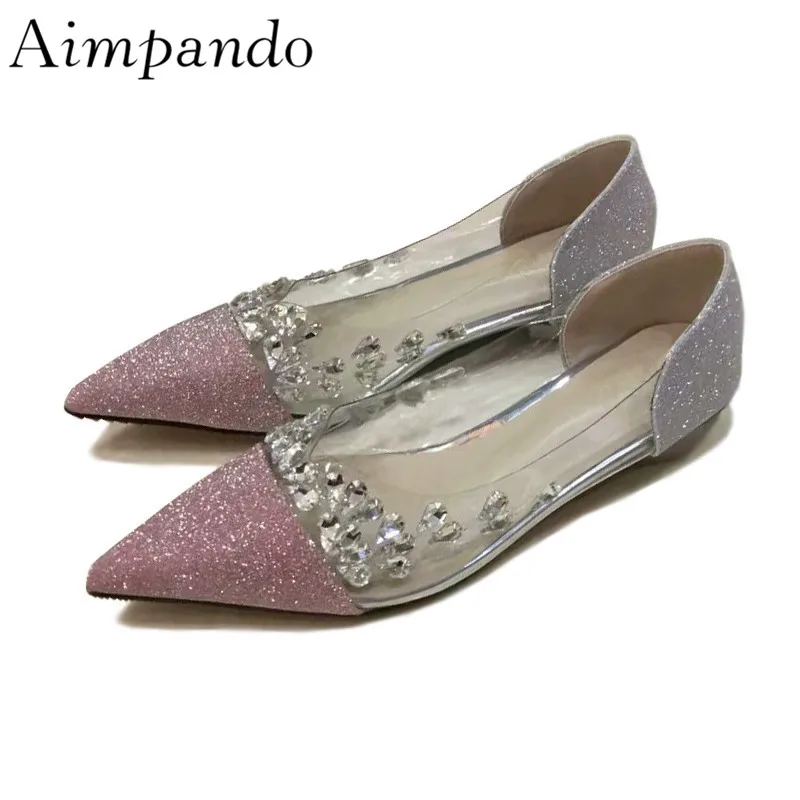 

Pink Grey Patchwork Glitter Mary Janes Point Toe Sequins Metal Heel Shallow Slim PVC Crystal Flat Shoes Woman