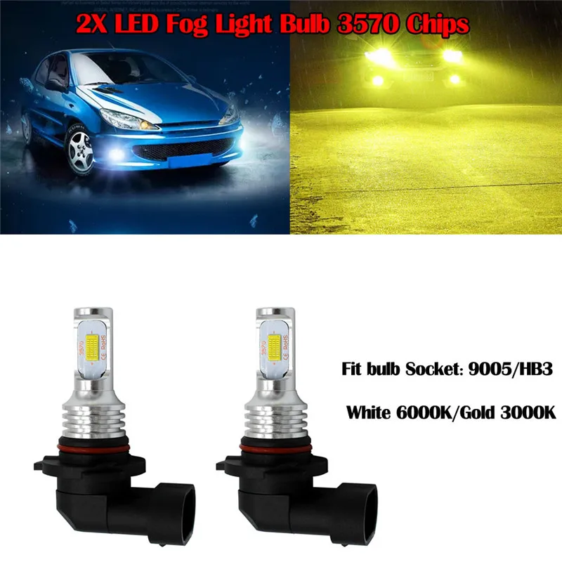 

kongyide Car Light 2Pcs 9005 HB3 LED Fog Light Bulb 3570 CSP-Chips LED Fog Lamp Bulbs White 6000K/Gold 3000K Car Headlights je30