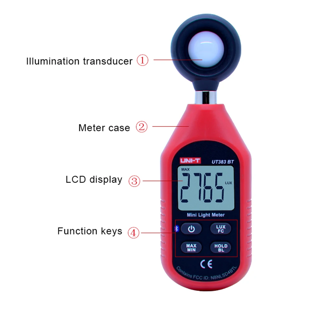 UNI-T Mini Light Meter UT383BT Bluetooth Upgrade Mini Environmental Illuminometer LCD Backlight Low Battery Indication