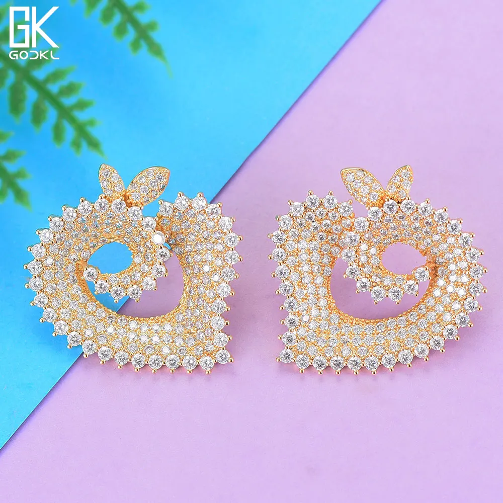 GODKI Luxury Heart Necklace Earring Sets Cubic Zircon Crystal CZ Jewelry Set For Women Wedding Indian Dubai Bridal Jewelry Sets