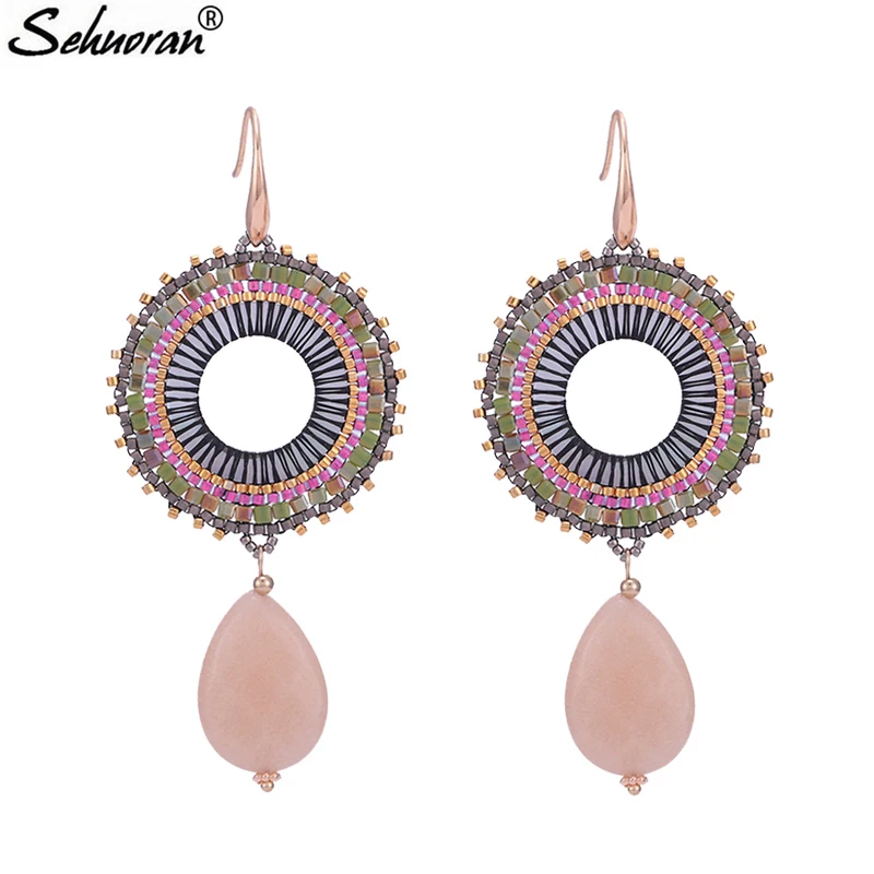 Sehuoran Janpen Glass Beads Drop Earrings Match Natural Stone And Ocean Shell Pendients Wedding Earrings For Woman Jewelry  (1)