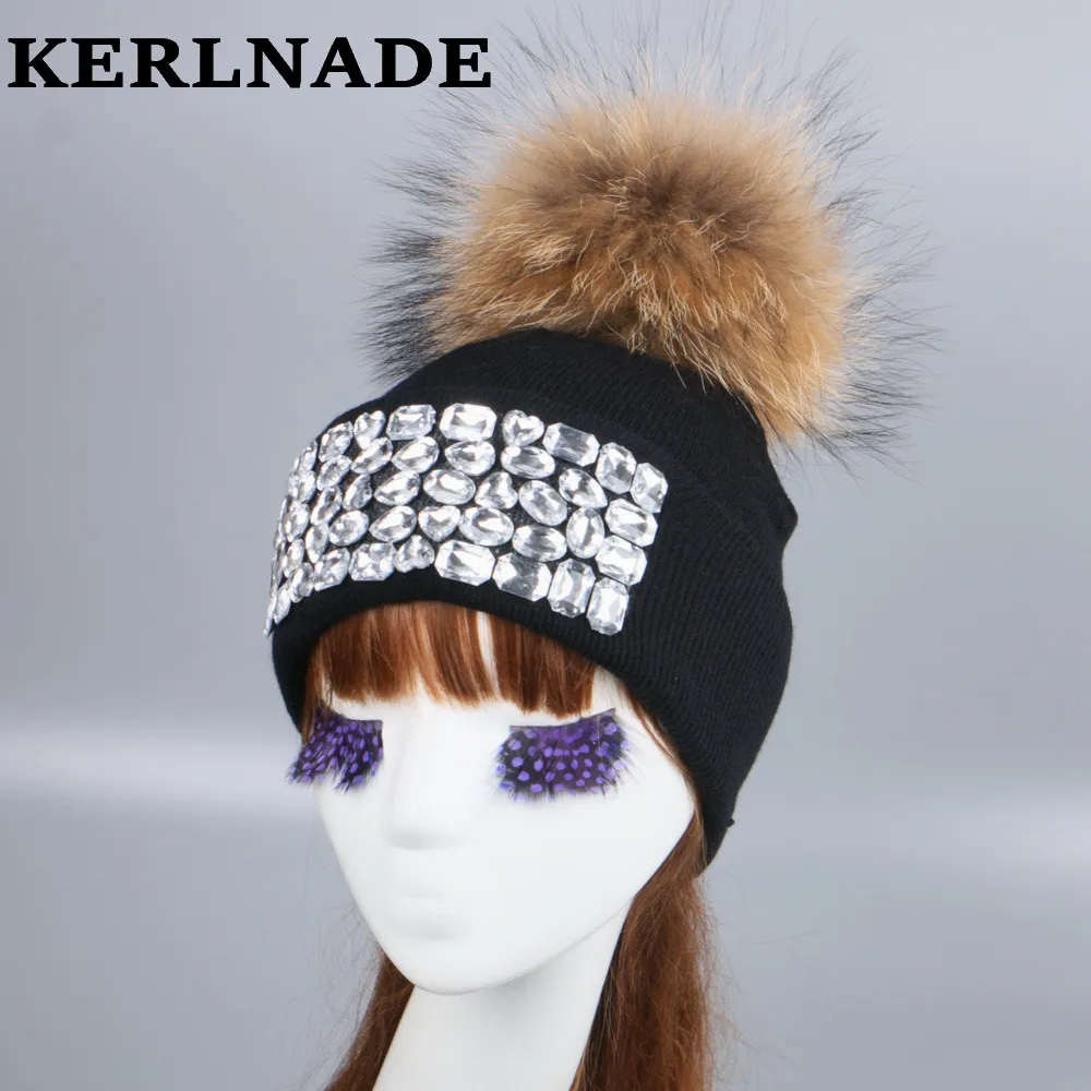 Женская брендовая зимняя шапка для девочек модные головные уборы skullies beanies роскошные стразы тепловой зимние шапки из натурального меха норки, Теплые повседневные без полей для мужчин, шляпа