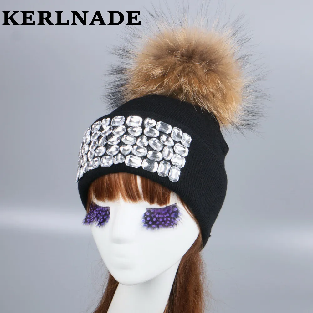 

women brand winter hat girl fashion skullies beanies luxury rhinestone thermal hats real mink fur warmer casual gorros hat