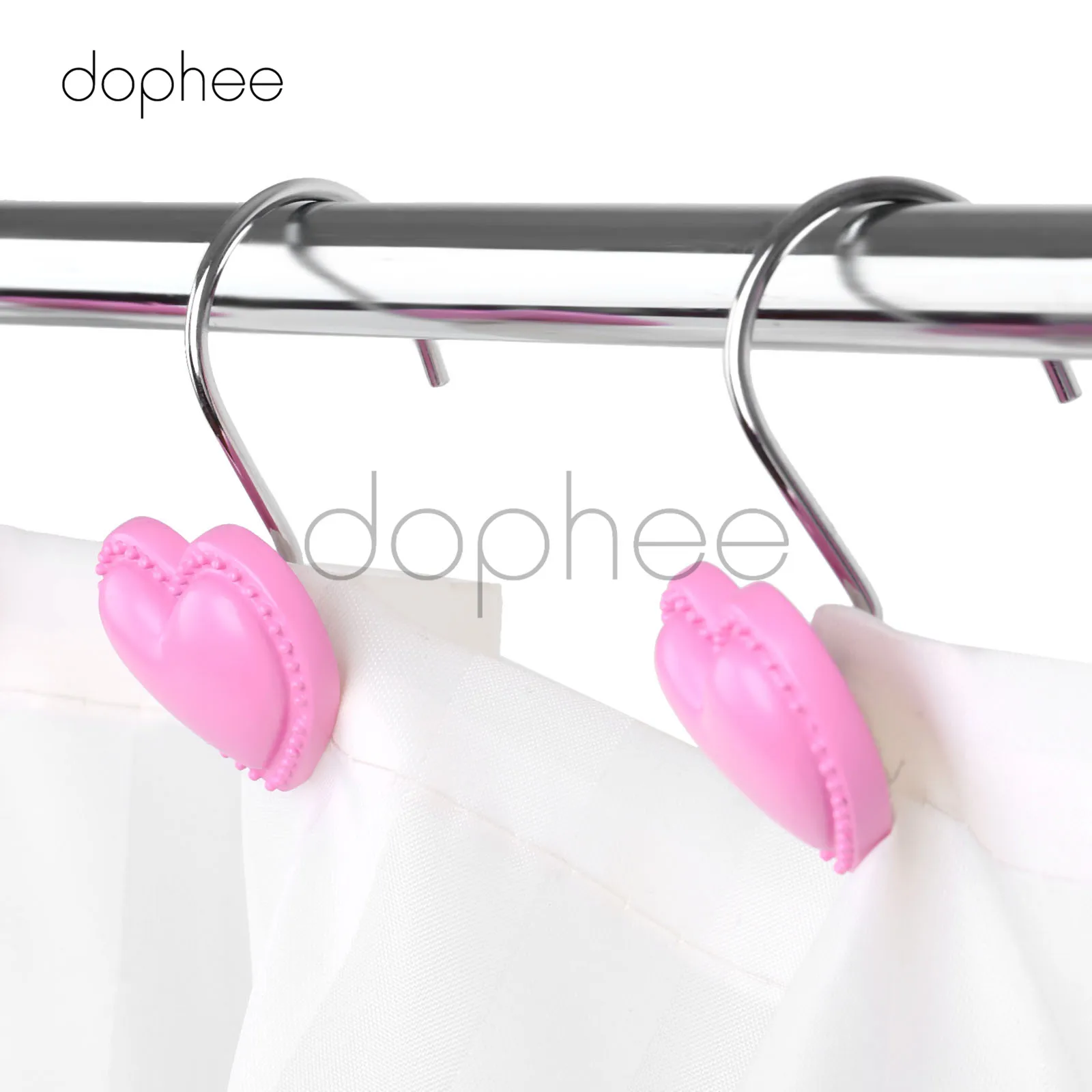 Dophee 12 шт. Металл Glide Шторы крючки декоративные Смола Розовый мультфильм сердце Ванная комната Душ Шторы украшения Аксессуары