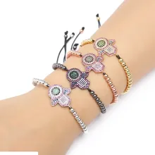 Золото Серебро Микро-паве cz кубический цирконий веревка отрегулированный браслет из медного бисера df3d ручной Шарм плетеные браслеты ювелирные изделия для женщин