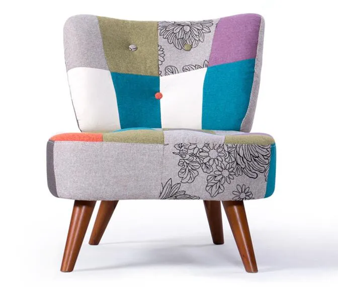 Mid Century Classic Single Sofa Couch Upholstered in Multi Color Fabric with Strong Solid Wood Legs For Living Room Furniture