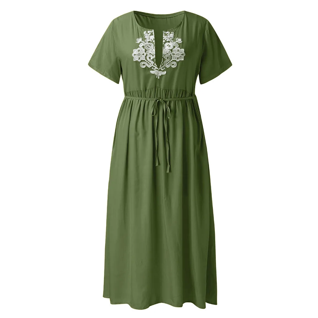 Женское платье Летняя мода размера плюс женское винтажное платье с v-образным вырезом с цветочным кружевом с коротким рукавом пляжное платье 20