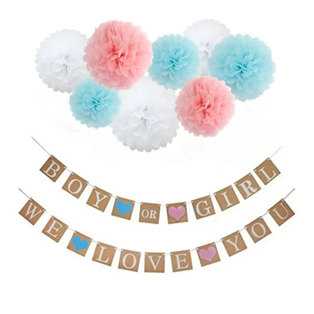 boy or girl banner gender reveal party pom pom baby shower mummy to
