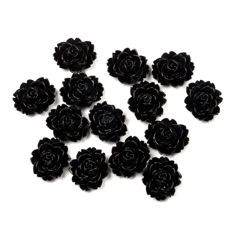 

50Pcs Black Resin Flower Decoration Crafts Beads Flatback Cabochon Scrapbook DIY Embellishments Accessories Buttons