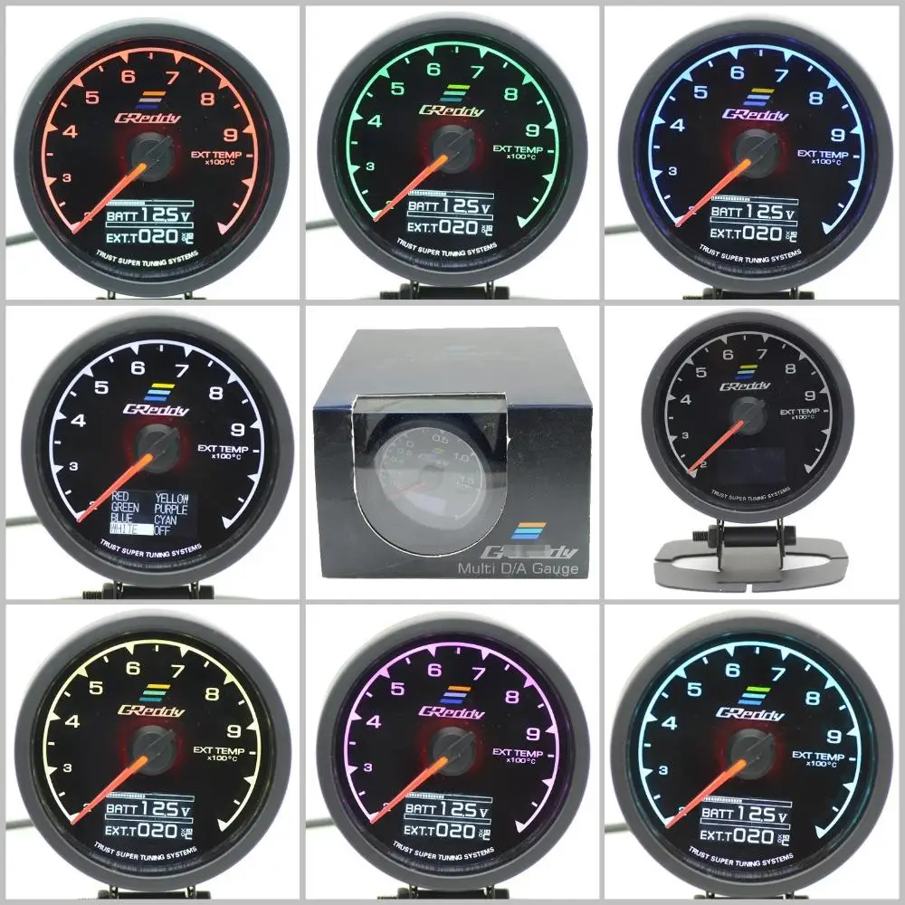 Gre* y Gauge EXT Temp Gauge 7 светового цвета ЖК-дисплей с напряжением прибор для измерения температуры выхлопных газов метр 62 мм 2,5 дюйма с датчиком гонок geddi Gauge