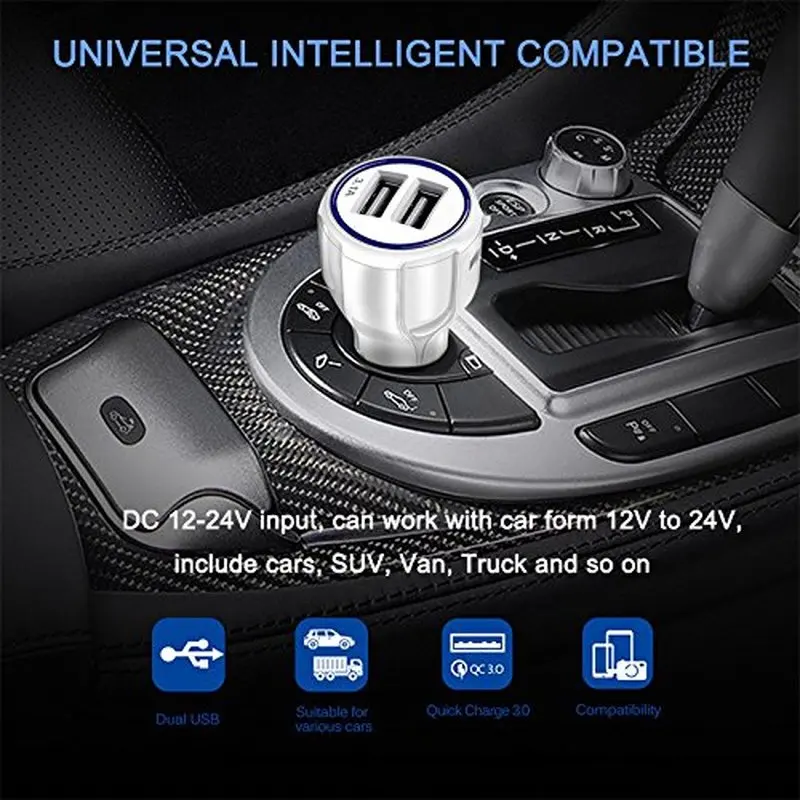 Быстрая зарядка 3 0 Зарядное устройство QC 5V 9V 12V 36W 3.1A Dual USB Автомобильное зарядное