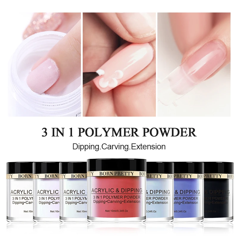 

BORN PRETTY 10ml 3 IN 1 Polymer Powder Acrylic Nail Polish Powder Carving Extension Carving Tips Acrylic Powder