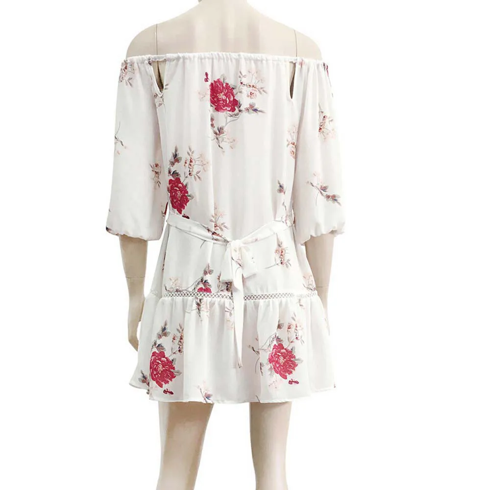Богемный пляжный сарафан, женские летние мини-платья с цветочным принтом, Женская винтажная одежда, Женские Повседневные Вечерние платья с открытыми плечами# YL5