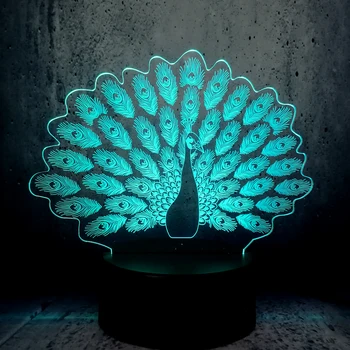 

3D Peacock LED Night light house Decoration Animal RGB lamp Bedroom Sleep Light 7 Color Change Boy Kids Christmas Gift Toys
