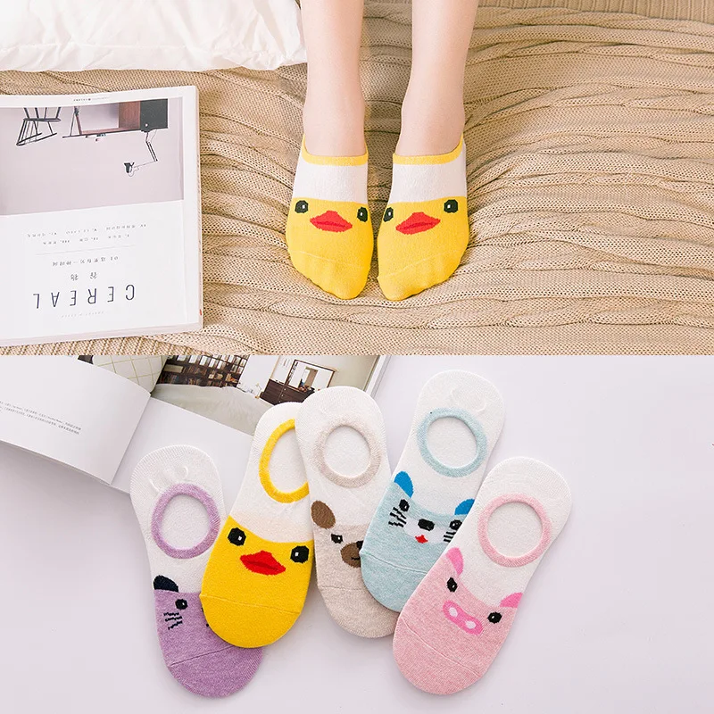 

Summer Cartoon Boat Socks Cotton Small Yellow Duck Woman Sock Invisible girl boy slipper casual hosiery 1pair=2pcs ws108
