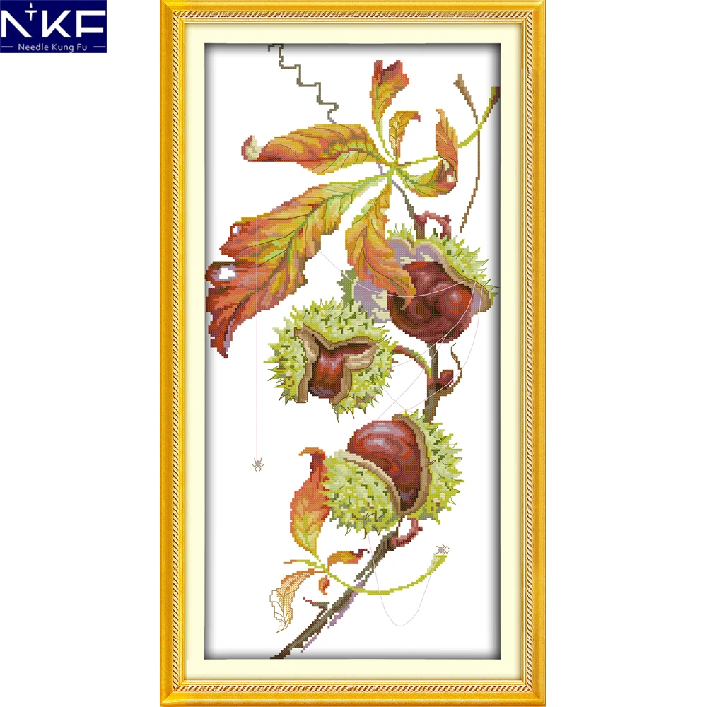 

NKF Chestnut Tree Cross Stitch Painting Counted Printed on Canvas Needlework Sets Embroidery Kits Home Decor Cross Stitch