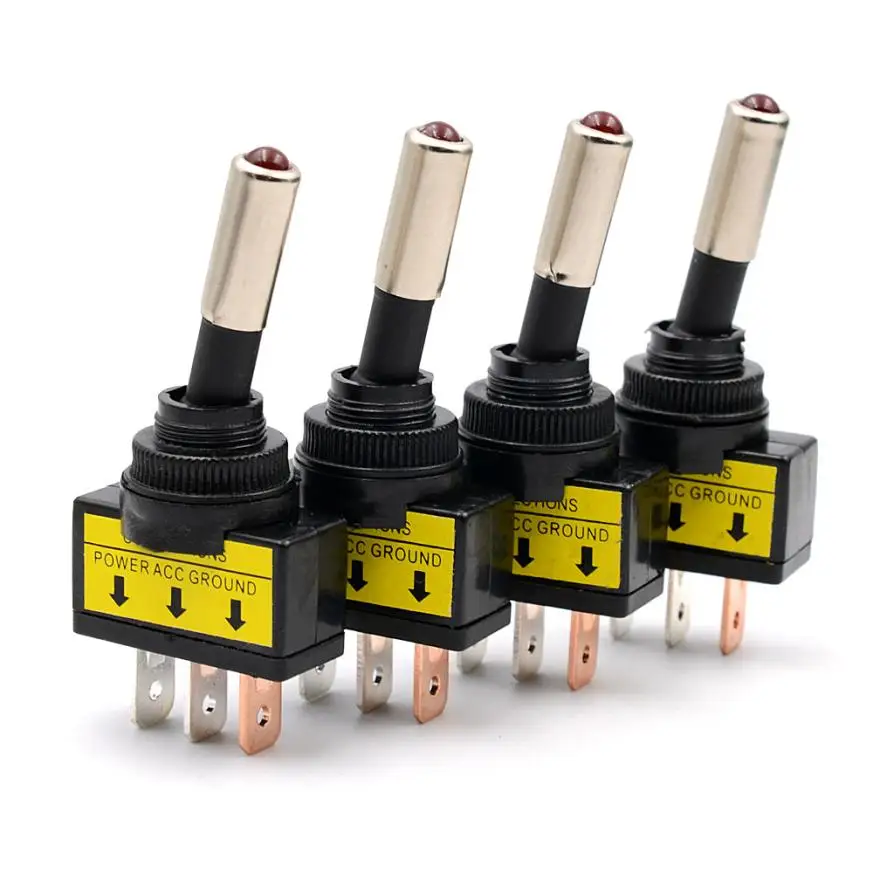 10Pcs 12V 20A Car Auto Red LED Light Toggle Rocker Switch 3Pin SPST ON