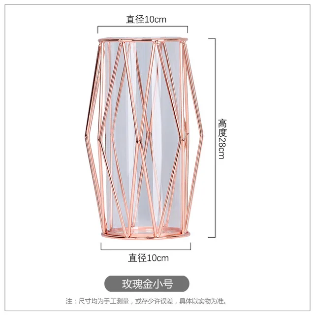 Современная мода шампанского золото гидропонный цветочный горшок ваза скандинавские железные розы золотистая ваза для учебы Прихожая Роон украшения дома свадьбы - Цвет: Rose gold S