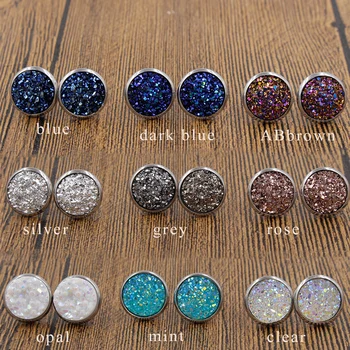 

Fnixtar Earring Sets 3 Pairs / Set Mixed Color Round Stud Earrings Stainless Steel Druzy Resin Stud Earrings For Women