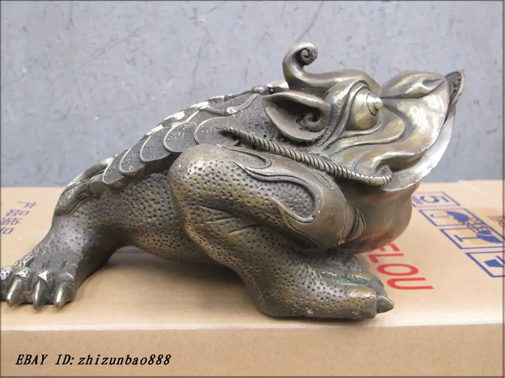 

10"Good luck China Feng shui bronze Three toad of leg Jin Chan statue