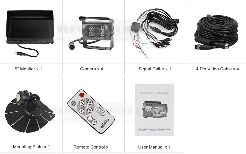 DIYSECUR 9 дюймов Сплит QUAD Автомобильный монитор+ 4 x CCD ночное видение камера заднего вида водонепроницаемый для грузовика автобуса система видеонаблюдения