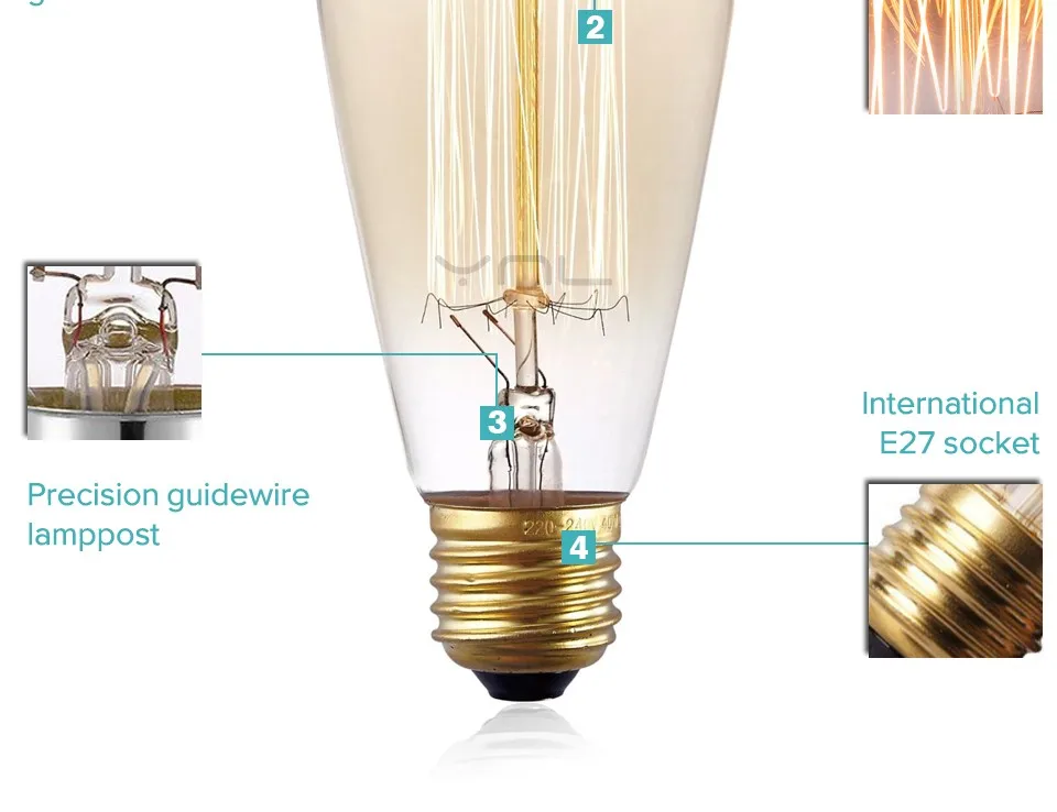 ST64 Ретро Edison ЛАМПЫ E27 220 V 40 Вт лампы накаливания колба лампы накаливания освещение Эдисон лампа