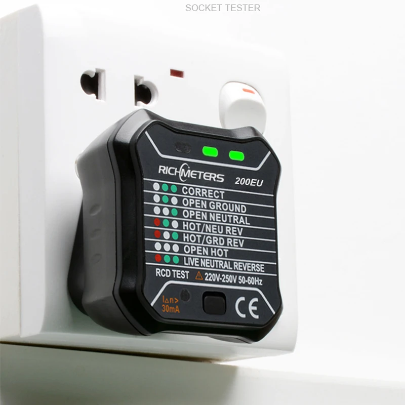 

RICHMETERS-200EN/UN 10A voltmeter socket tester charger doctor detector tester 220V~250V with RCD GFCI test