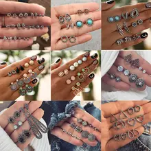 Модные маленькие серьги-гвоздики, набор для женщин, Ретро стиль, бохо, цветок, луна, кристалл, камень, серьги, набор для женщин, Oorbellen, ювелирные изделия, подарки