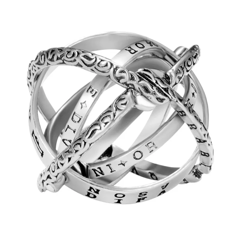 Астрономическая насадка шар кольцо открытый медальон космический палец кольцо пара украшение для влюбленных подарки для женщин мужчин аксессуары - Цвет основного камня: Silver