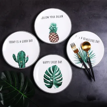 

Creative Pineapple Cactus Tropical Plate Ceramics Plate Dinnerware Plates Tableware Dishes Western Food Porcelain Dish 8 inch