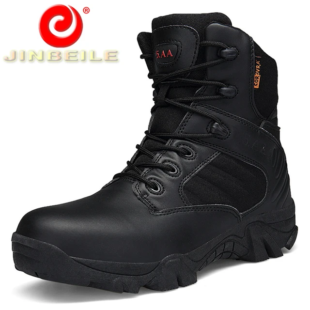 JINBEILE High Lace-up 39-46 Men Hiking Shoes Hard Wearing High Quality Outdoor Sports Shoes Men Trekking Army Men Climbing Shoes