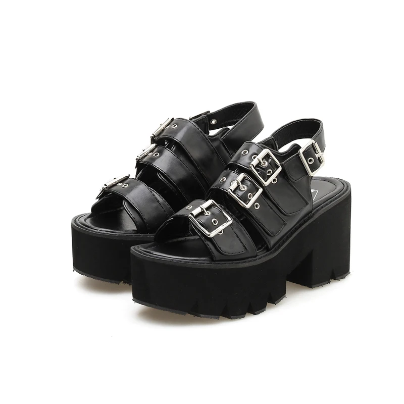 

Summer Chunky Heels Fashion Buckle Strap Women Sandals Casual Platform Sandals Black Outdoor Womens Sandals Punk Shoes 8.5cm