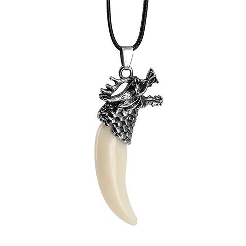 Мужское старинное ожерелье с кулоном в виде зуба волчий Клык, винтажное ожерелье с кулоном в виде зуба волка дракона, модное колье, ювелирное изделие, подарок - Окраска металла: dragon silver white