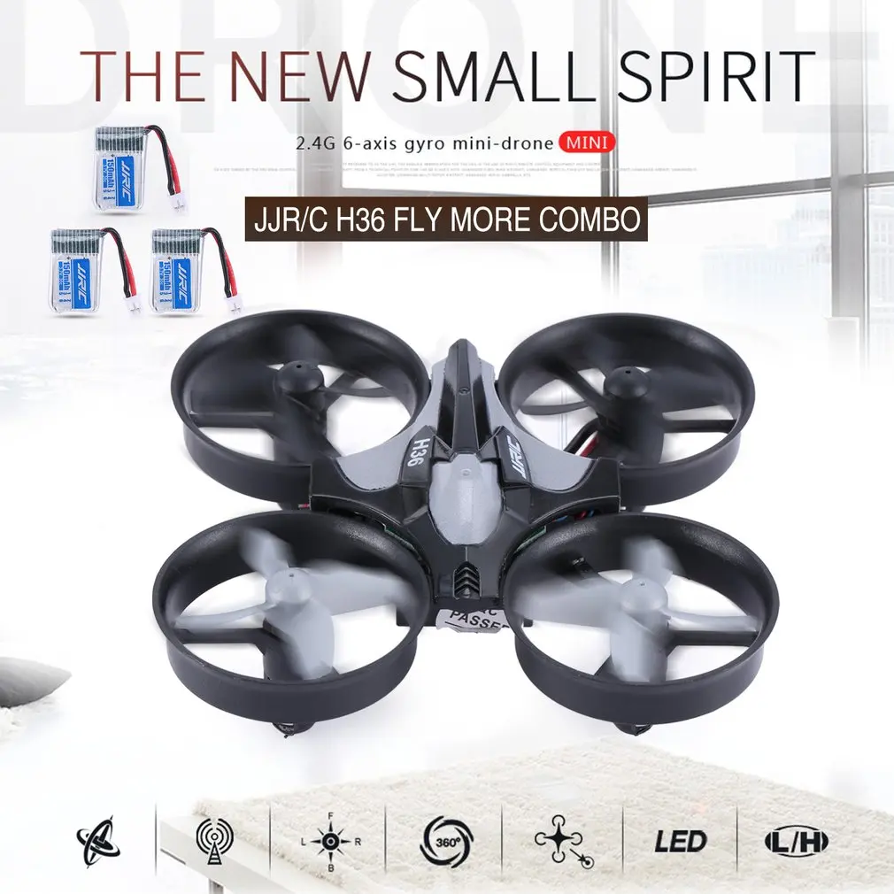 

JJR/C H36 2.4GHz 4CH 6-Axis Gyro 3D Flip RTF Aerocraft Portable Mini Drone RC Quadcopter With Headless Mode 3 Batteries