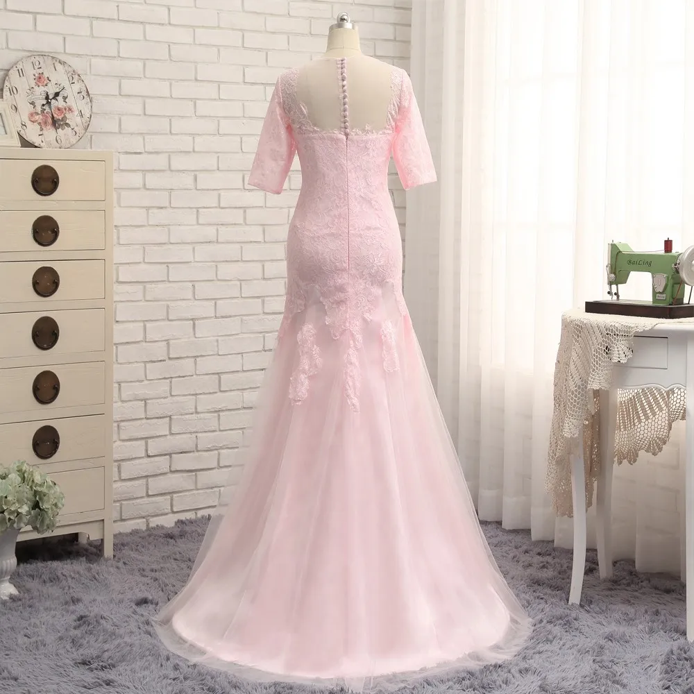 Большой размер розовый 2019 Мать невесты платья Русалка половина рукава Тюль Кружева свадебное платье Мать платья для свадьбы