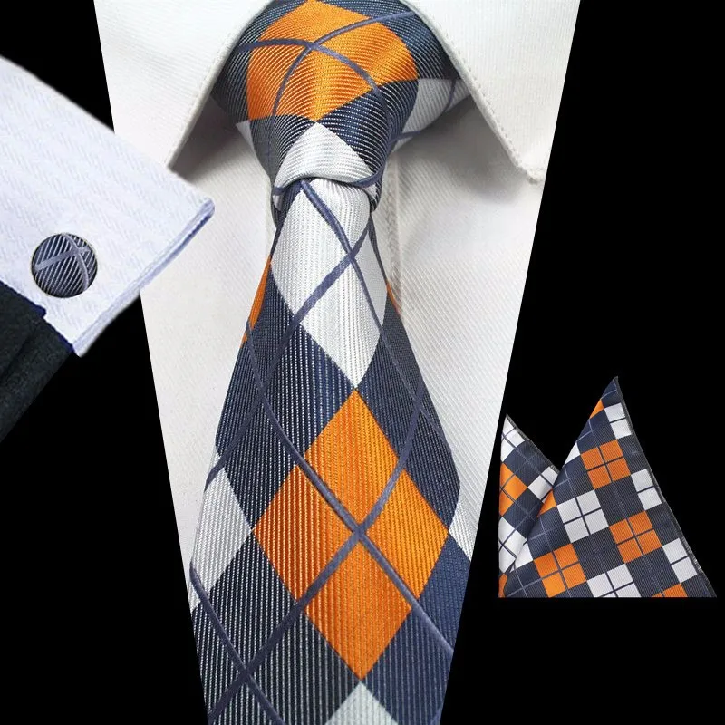 Ricnais набор клетчатых галстуков с узором пейсли, Шелковый жаккардовый мужской галстук, запонки, набор карманных носовых платков, мужской галстук для свадьбы