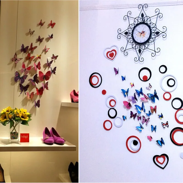 12pcs PVC 3D DIY Butterfly Decal Magnetic Sticking Feather Mandala Painting Stencils For Wall Large In Wall Stickes Home Decor