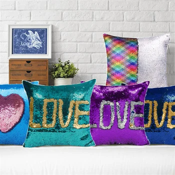 

Elife DIY Mermaid Cushion Cover Magical Throw Pillowcas Color Changing Reversible Sequin Pillow Case For Home Decor 40*40CM