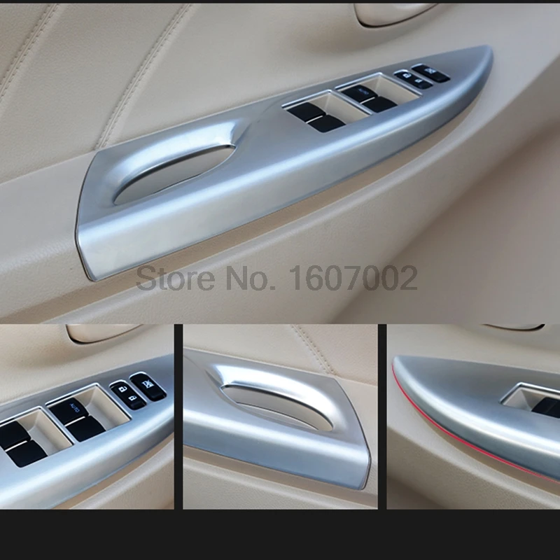 For Toyota Vios Yaris Sedan 2013 2014 LHD Chrome Car Interior Door Armrest Cover Window Lifter