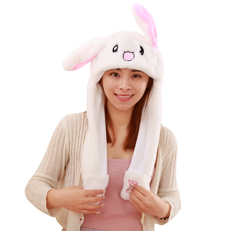 Creative Plush Rabbit Ear Hats Long Pinching Moving Ears Winter Animals Caps Women Girls Boys