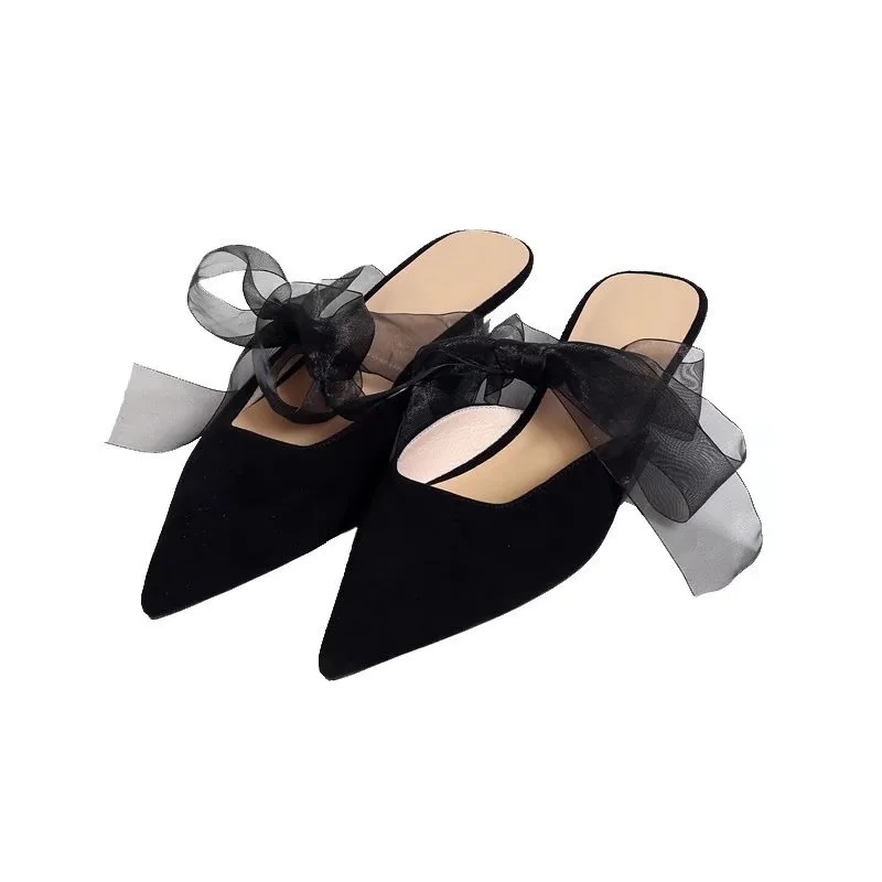 

2018 new shoes single shoes tip bow tie Murray shoes leisure wild half drag female.