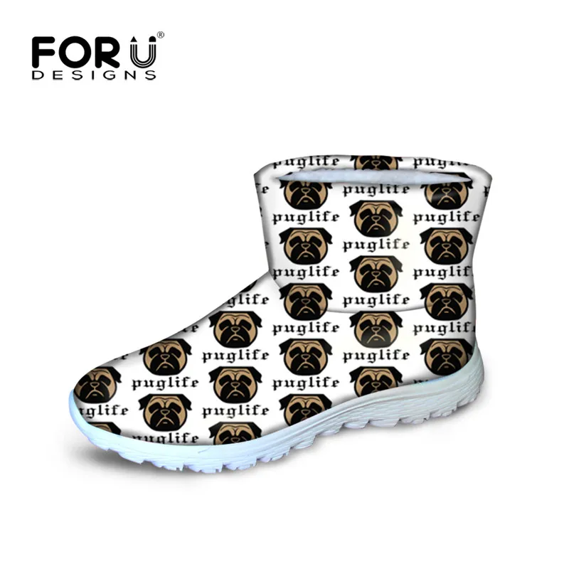 

FORUDESIGNS Winter Woman Boots Pug Dogs Animal Printing Snow Ankle Boots for Female Flats Ladies Shoes Footwear High Guality