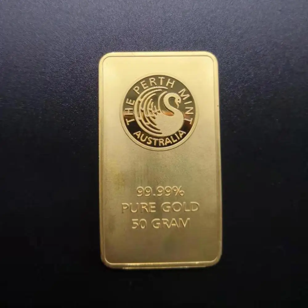 

5pcs/lot Australia 50g Pure Gold Plated High Relief Replica Souvenir Token Gold Bar