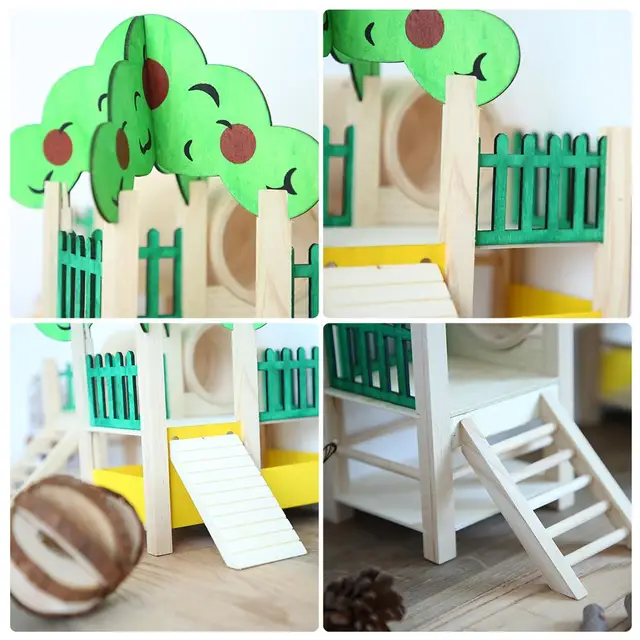 Wooden Hamster Playstand Playground Perch Gym Stand Playpen Ladders Exercise Playgym With Feeder Cage Accessories Exercise Toy 2