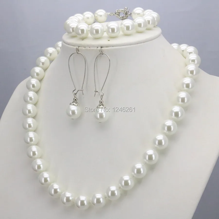 

Accessories Christmas Gifts Women Girls 10mm White Glass Round Pearl Beads Necklace Bracelet Earrings Sets Jewelry Making Design