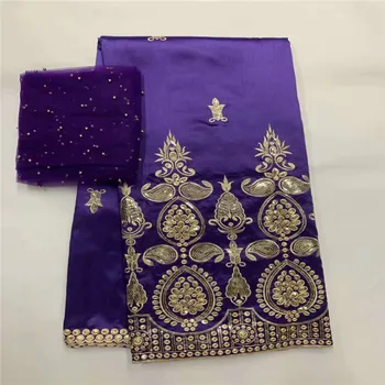 

Purple 5 Yrads And 2 Yrads Style George Lace Fabric Gold Line Embroidered George Silk Fabric With Blouse For African Dresses