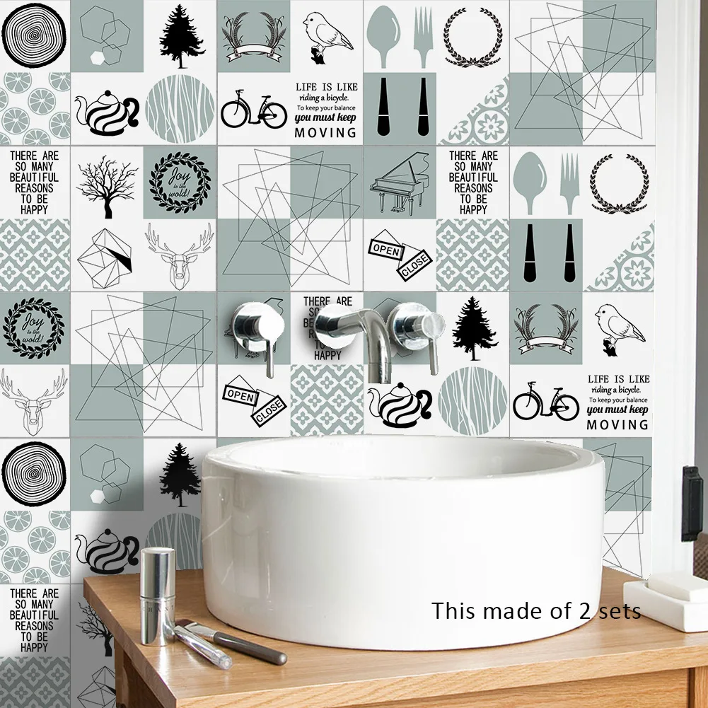 Funlife Modern Design Self-adhesive Kitchen Tiles Wall Stickers,Nordic Art Decal DIY Home Decor Waterproof Bathroom Stickers